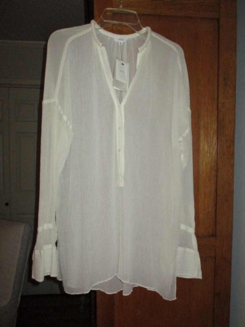 A.L.C. Sheer L/S 1/2 Button Blouse NWT